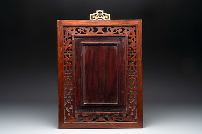 A Chinese famille rose 'gathering of sages' plaque, mounted in a wooden frame, Republic