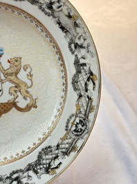 A pair of Chinese bianco sopra bianco armorial dishes with the arms of van Herzeele for the Dutch market, Qianlong, ca. 1740-1745