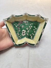 A Chinese verte biscuit 12-piece 'plum blossoms' sweetmeat set in a case, Kangxi
