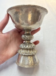 Two Tibetan silver butter lamps, 19th C.