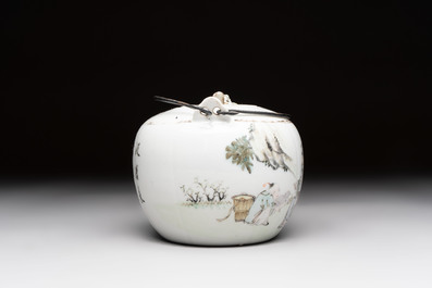Five Chinese famille rose and qianjiang cai teapots and one wall vase, Qianlong and Guangxu marks, 19/20th C.