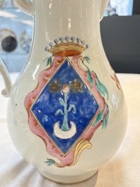 A massive Chinese famille rose armorial ewer with the arms of Faverolles for the French market, Qianlong, ca. 1765