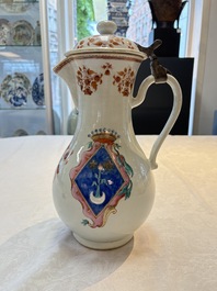 A massive Chinese famille rose armorial ewer with the arms of Faverolles for the French market, Qianlong, ca. 1765