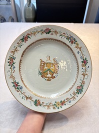A Chinese famille rose armorial dish with the arms of William Ellis for the English market, Qianlong, ca. 1755