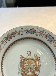 A Chinese famille rose armorial plate with the arms of William Ellis for the English market, Qianlong, ca. 1755