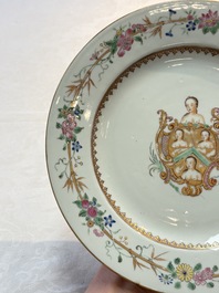 A Chinese famille rose armorial plate with the arms of William Ellis for the English market, Qianlong, ca. 1755