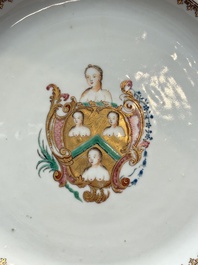 A Chinese famille rose armorial dish with the arms of William Ellis for the English market, Qianlong, ca. 1755