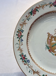 A Chinese famille rose armorial dish with the arms of William Ellis for the English market, Qianlong, ca. 1755