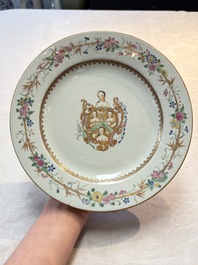 A Chinese famille rose armorial plate with the arms of William Ellis for the English market, Qianlong, ca. 1755