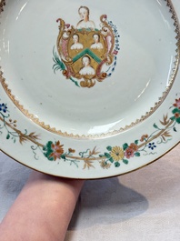 A Chinese famille rose armorial dish with the arms of William Ellis for the English market, Qianlong, ca. 1755