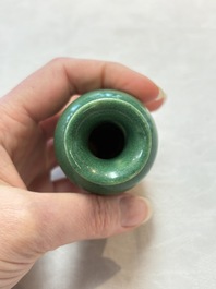 Six Chinese green-glazed wares, with four wooden stands, Chenghua mark, 19/20th C.