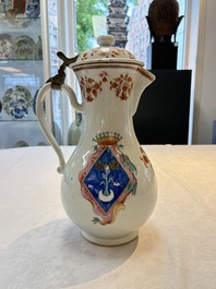 A massive Chinese famille rose armorial ewer with the arms of Faverolles for the French market, Qianlong, ca. 1765