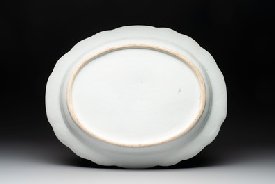 A Chinese famille rose armorial covered tureen, stand and serving dish with the arms of Visdelou for the French market, Qianlong, ca. 1765
