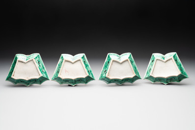 A Chinese verte biscuit 12-piece 'plum blossoms' sweetmeat set in a case, Kangxi