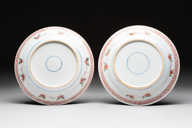 A pair of Chinese famille verte 'phoenix' plates, Kangxi
