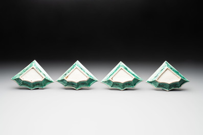 A Chinese verte biscuit 12-piece 'plum blossoms' sweetmeat set in a case, Kangxi