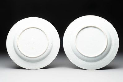 A pair of Chinese bianco sopra bianco armorial dishes with the arms of van Herzeele for the Dutch market, Qianlong, ca. 1740-1745