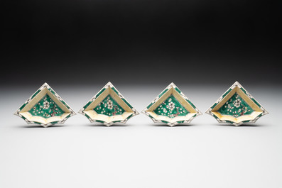 A Chinese verte biscuit 12-piece 'plum blossoms' sweetmeat set in a case, Kangxi