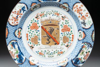 A large Chinese famille verte armorial 'Provinces' dish with the arms of Namur, Kangxi, ca. 1720