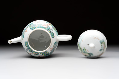 A rare Chinese famille rose teapot with an erotic depiction of a European lady, Yongzheng