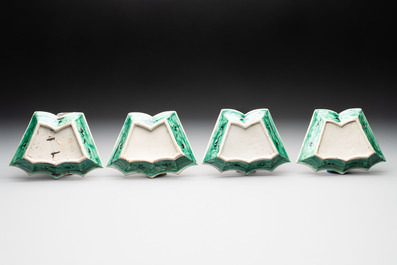 A Chinese verte biscuit 12-piece 'plum blossoms' sweetmeat set in a case, Kangxi