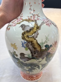 A Chinese famille rose 'birds among flowering branches' vase, Qianlong mark, 20th C.