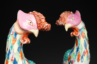 A rare pair of Chinese famille rose models of phoenixes, Qianlong
