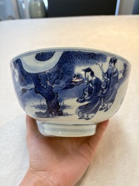 A Chinese blue and white 'Ba Xian Zhu Shou 八仙祝壽'  bowl, Shen De Tang Bo Gu Zhi 慎德堂博古製 mark, Kangxi