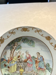 A Chinese famille rose 'Rebecca at the well' plate, Qianlong, ca. 1750
