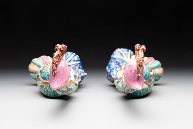A rare pair of Chinese famille rose models of phoenixes, Qianlong