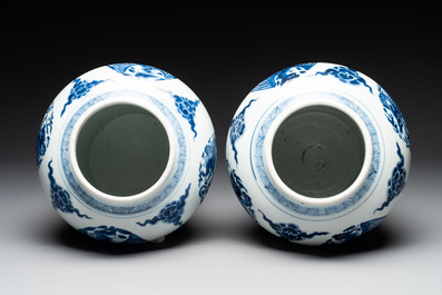 A pair of Chinese blue and white 'dragons and phoenixes' vases, Kangxi