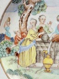 A Chinese famille rose 'Rebecca at the well' plate, Qianlong, ca. 1750