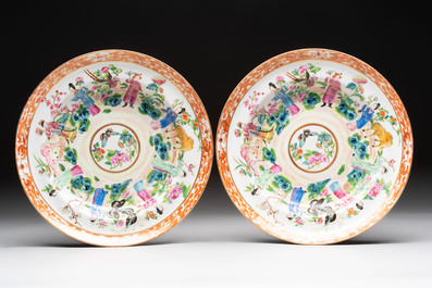 A Chinese Canton famille rose 12-piece diner service with figural design, 19th C.
