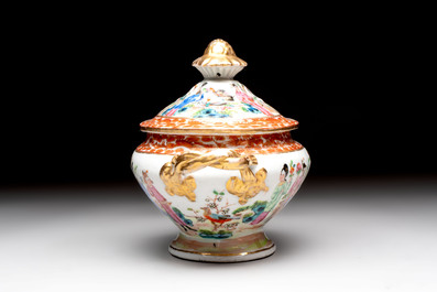 A Chinese Canton famille rose 12-piece diner service with figural design, 19th C.