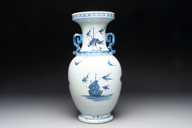 A Chinese blue, white and copper-red 'deer and pine tree' vase, Qianlong
