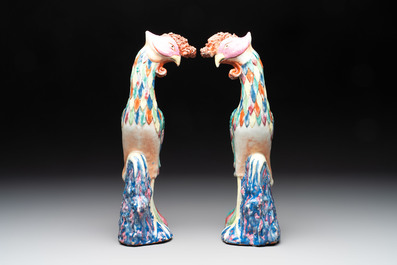 A rare pair of Chinese famille rose models of phoenixes, Qianlong