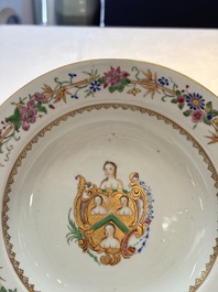 A pair of Chinese famille rose armorial soup plates with the arms of William Ellis for the English market, Qianlong, ca. 1755