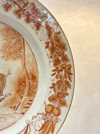 A pair of Chinese gilt-decorated iron-red 'Baptism' dishes, Yongzheng