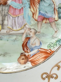 A Chinese famille rose 'Rebecca at the well' plate, Qianlong, ca. 1750