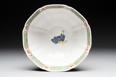 A Chinese famille verte bowl with narrative design, Fu 福 mark, Kangxi
