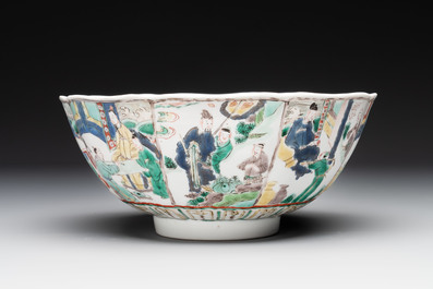 A Chinese famille verte bowl with narrative design, Fu 福 mark, Kangxi