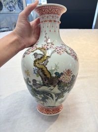 A Chinese famille rose 'birds among flowering branches' vase, Qianlong mark, 20th C.