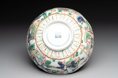 A Chinese famille verte bowl with narrative design, Fu 福 mark, Kangxi