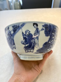 A Chinese blue and white 'Ba Xian Zhu Shou 八仙祝壽'  bowl, Shen De Tang Bo Gu Zhi 慎德堂博古製 mark, Kangxi