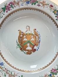 A pair of Chinese famille rose armorial soup plates with the arms of William Ellis for the English market, Qianlong, ca. 1755