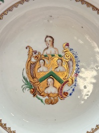 A pair of Chinese famille rose armorial soup plates with the arms of William Ellis for the English market, Qianlong, ca. 1755