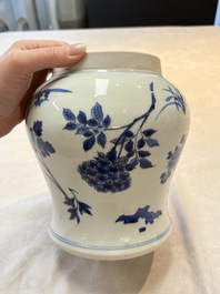 A Chinese blue and white vase with floral design, Transitional period