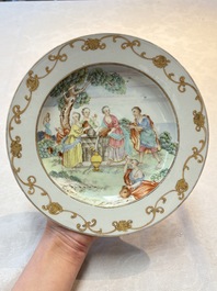 A Chinese famille rose 'Rebecca at the well' plate, Qianlong, ca. 1750