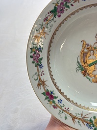 A pair of Chinese famille rose armorial soup plates with the arms of William Ellis for the English market, Qianlong, ca. 1755