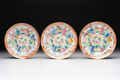 A Chinese Canton famille rose 12-piece diner service with figural design, 19th C.
